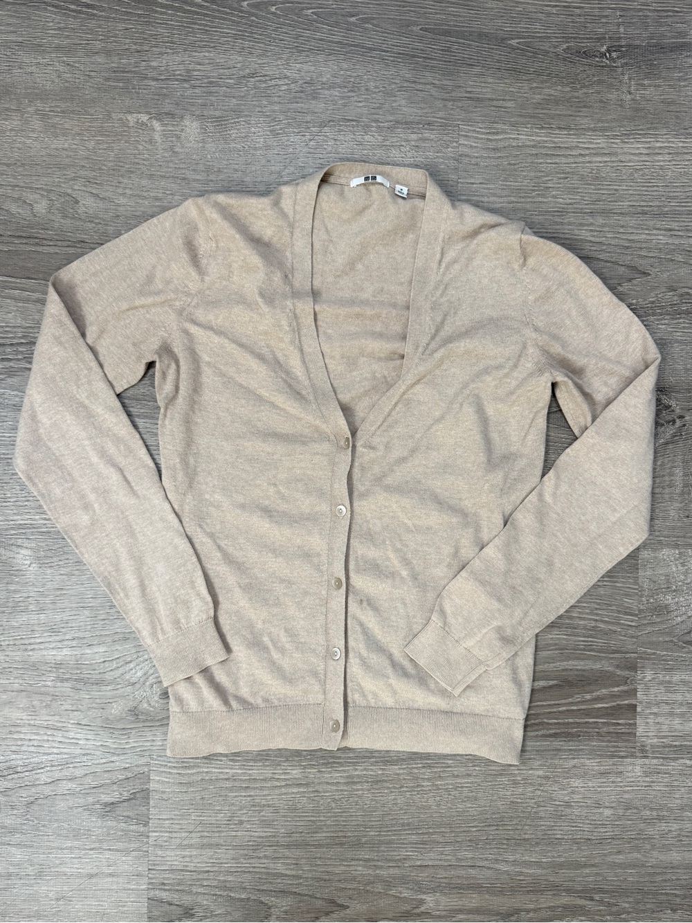 Uniqlo Beige V-Neck Button Cardigan